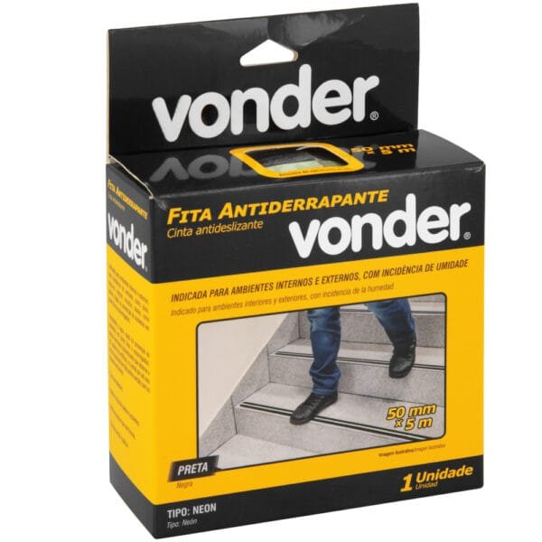 Fita Antiderrapante 50Mm X 5M Preta Com Faixa Neon Fotoluminescente Vonder