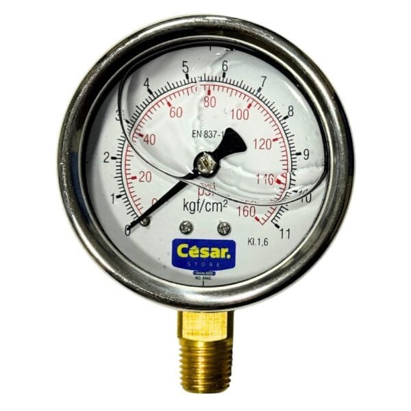 Manometro 063Mm 0160Psi/11Kgf 1/4 Npt Inf Interno Latao Caixa Inox Glicerina Cesar