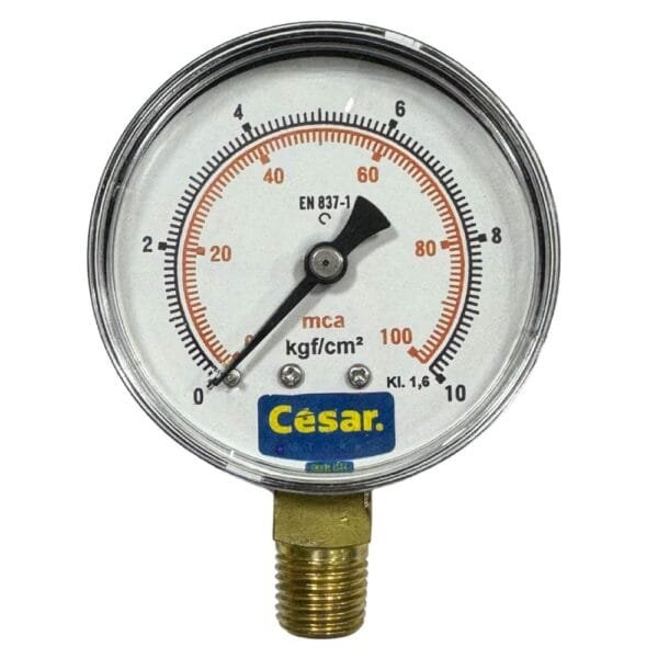 Manometro 063Mm 0100Mca/10Kgf 1/4 Npt Inf Aco Carbono Cesar