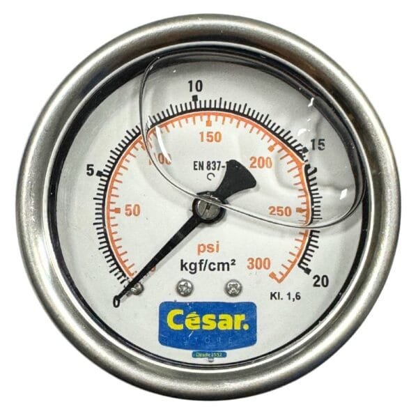 Manometro 063Mm 0300Psi/20Kgf 1/4 Npt Tras Interno Latao Caixa Inox Glicerina Cesar