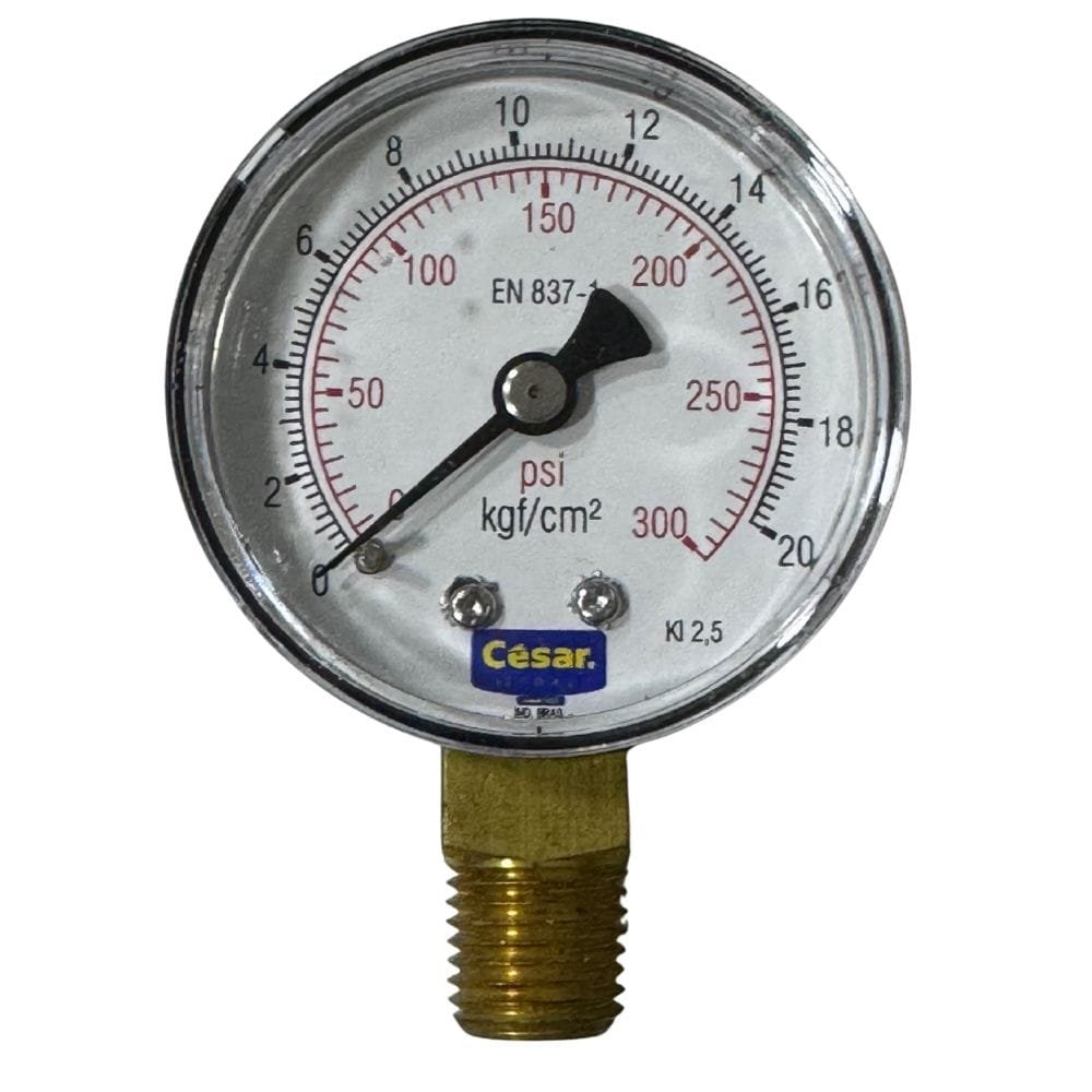 MANOMETRO 050MM 0300PSI/20KGF 1/4 NPT INF ACO CARBONO CESAR