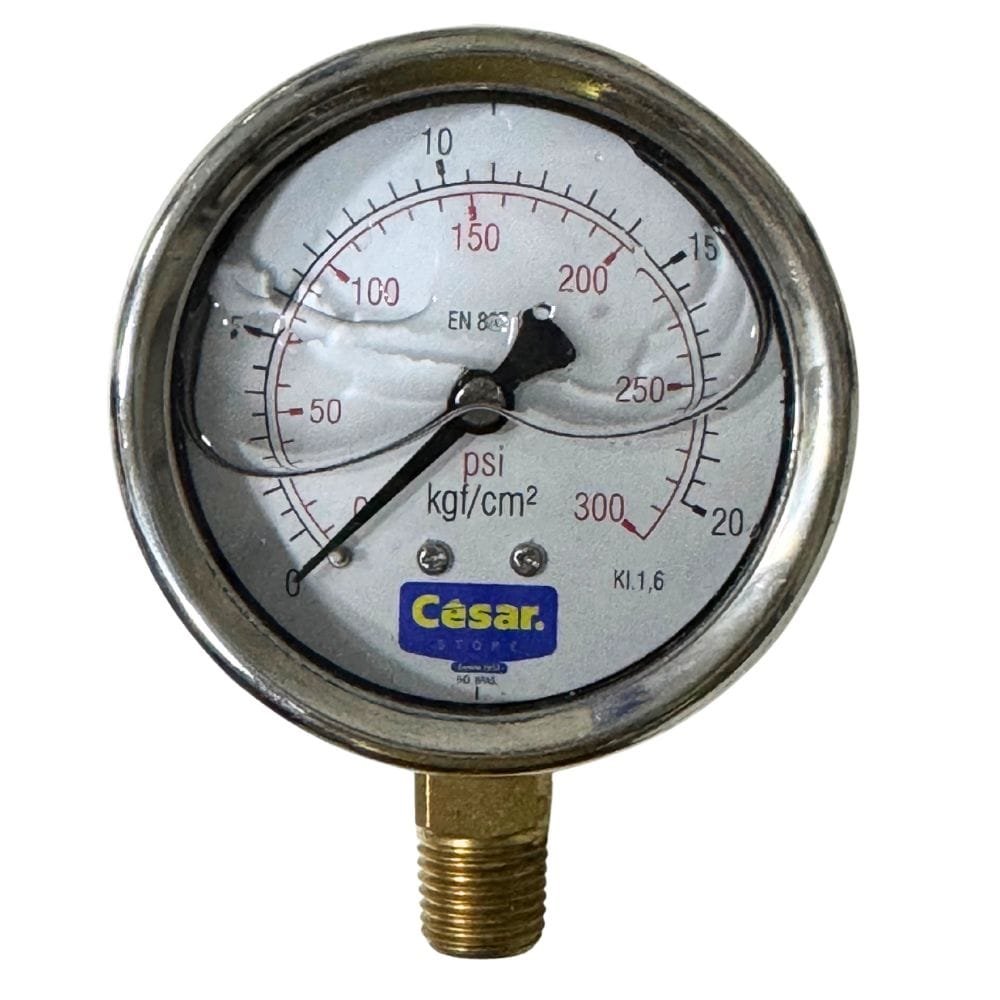 MANOMETRO 063MM 0300PSI/20KGF 1/4 NPT INF INTERNO LATAO CAIXA INOX GLICERINA CESAR