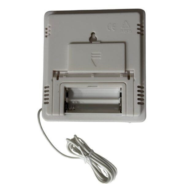 Termo-Higrometro Digital Sensor Externo Interno Medidor De Temperatura Umidade Ar E Relogio Digital Exbom Traseira Aberta