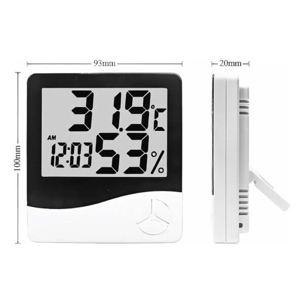Termo-Higrometro Digital Sensor Externo Interno Medidor De Temperatura Umidade Ar E Relogio Digital Exbom Medidas