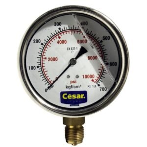 Manometro 100Mm 0-700Kgf/10.000Psi 1/2 Npt Inf Interno Latao Caixa Inox Glicerina Cesar