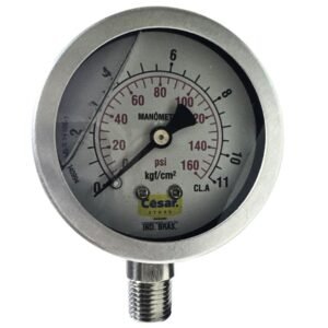 MANOMETRO 060MM 0160PSI/11KGF 1/4 NPT INFERIOR TOTAL INOX GLICERINA CESAR W - principal