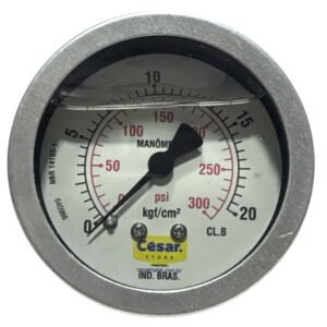 Manometro 063Mm 0300Psi/20Kgf 1/4 Npt Traseiro Interno Latao Caixa Aco Inox Glicerina Cesar W - Principal