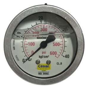 Manometro 060mm 0600psi/40kgf 1/4 Npt Traseiro Interno Latao Caixa Aco Inox Glicerina Cesar W